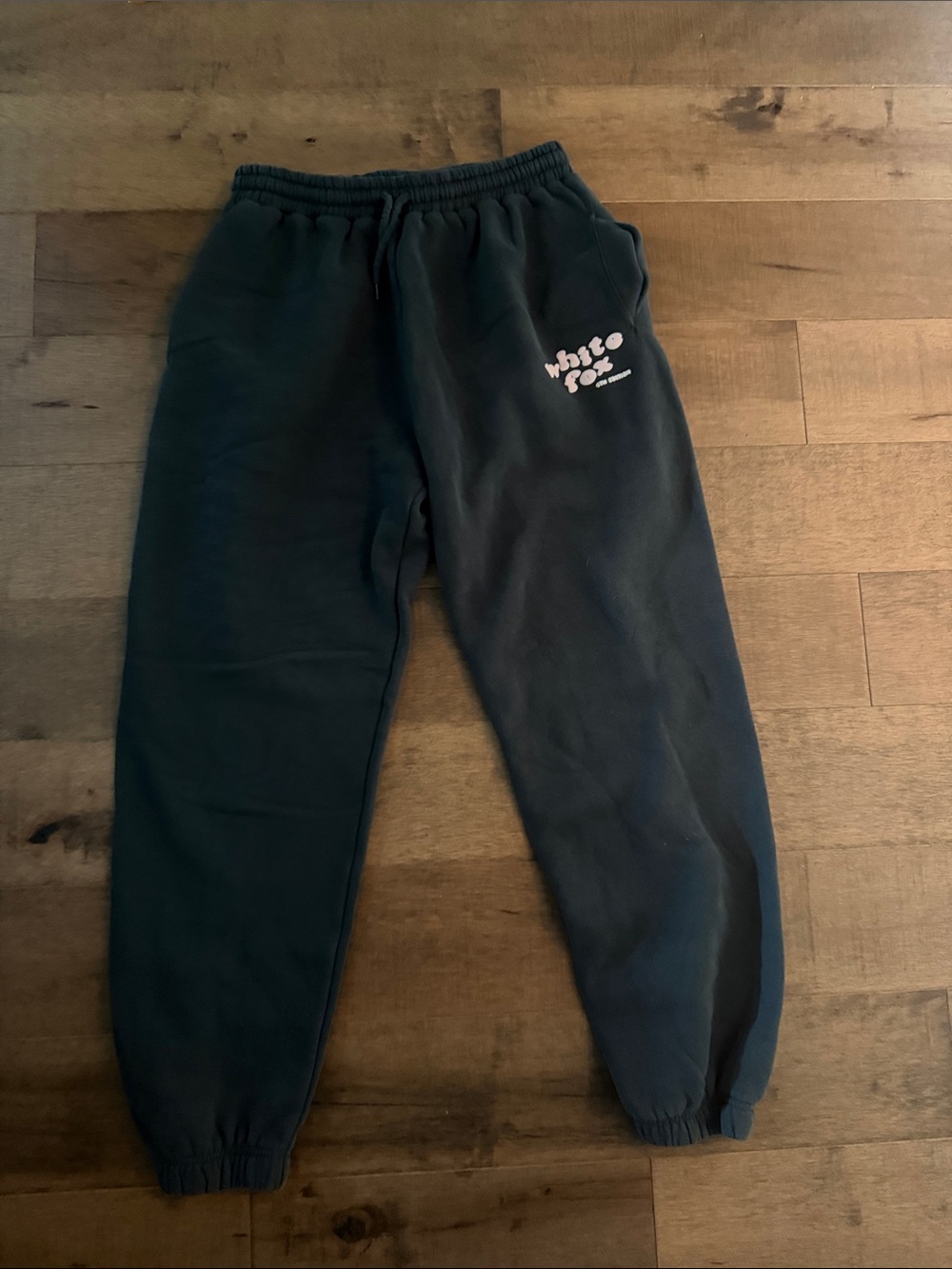 White Fox Boutique Dark Charcoal Joggers with White Logo 💋